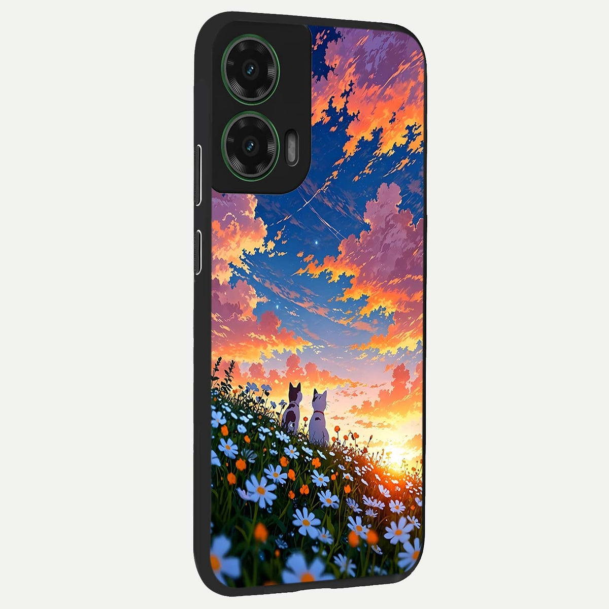  Two Cats Friends back cover For Moto G35 slim fit glass case with vibrant aesthetic design