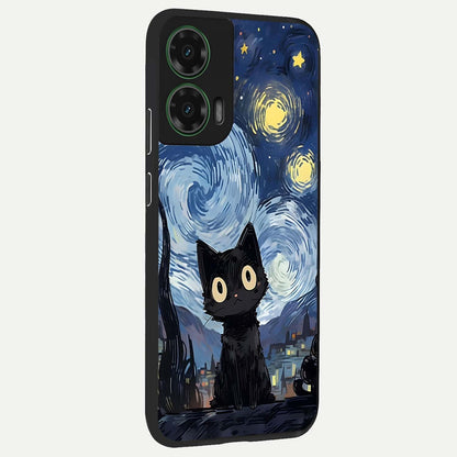  Van Gogh Cat back cover For Moto G35 slim fit glass case with vibrant aesthetic design