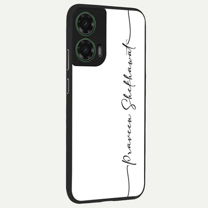  White Tune Custom Name back cover For Moto G35 slim fit personalized glass case with aesthetic design