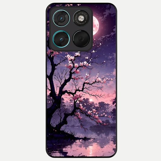  Blossom Pink Moon Glass Case For Moto G57 Power back cover – full design glossy printed glass finish