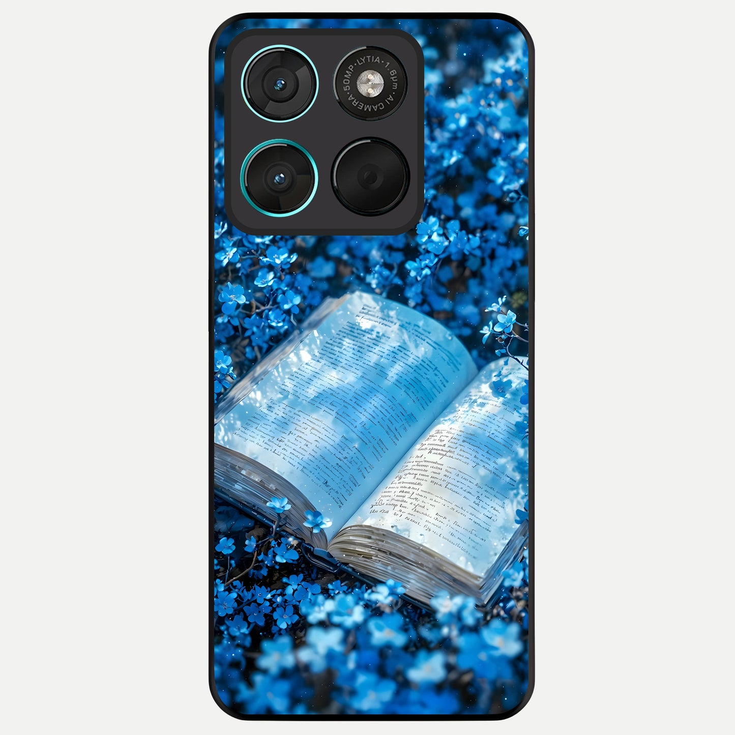  Blue Bloom Tales Glass Case For Moto G57 Power back cover – full design glossy printed glass finish