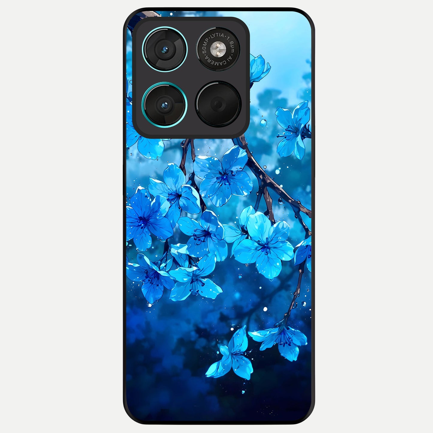  Blue Blossoms Branch Glass Case For Moto G57 Power back cover – full design glossy printed glass finish
