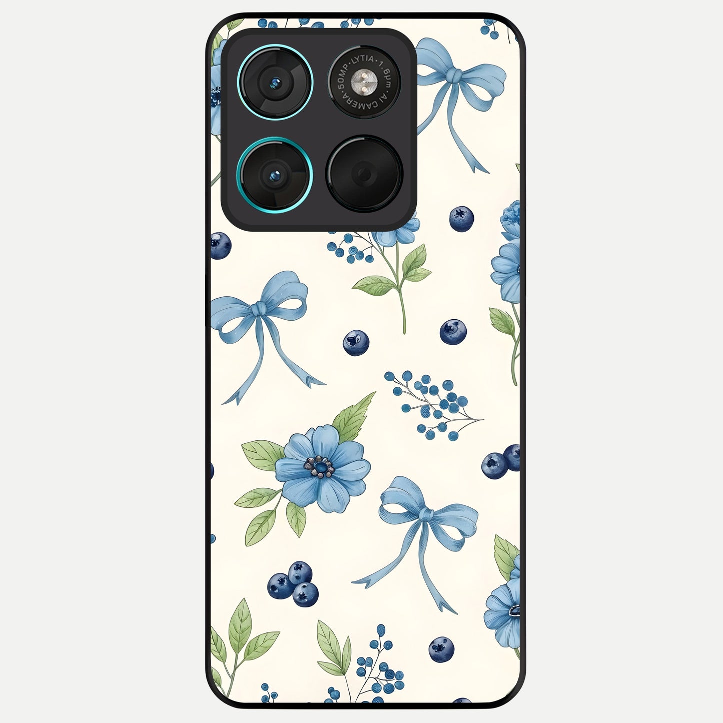  Blue Flower And Bow Glass Case For Moto G57 Power back cover – full design glossy printed glass finish