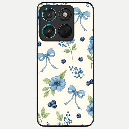  Blue Flower And Bow Glass Case For Moto G57 Power back cover – full design glossy printed glass finish