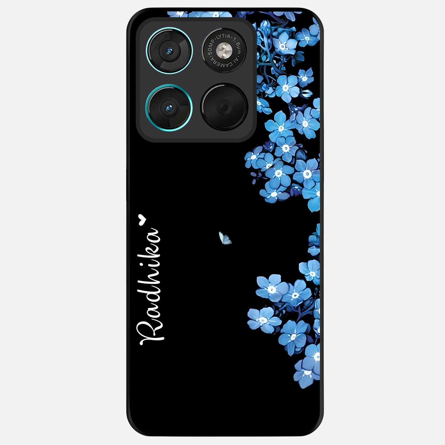  Blue Petal Dream Custom Name Glass Case For Moto G57 Power back cover – full design glossy printed glass finish