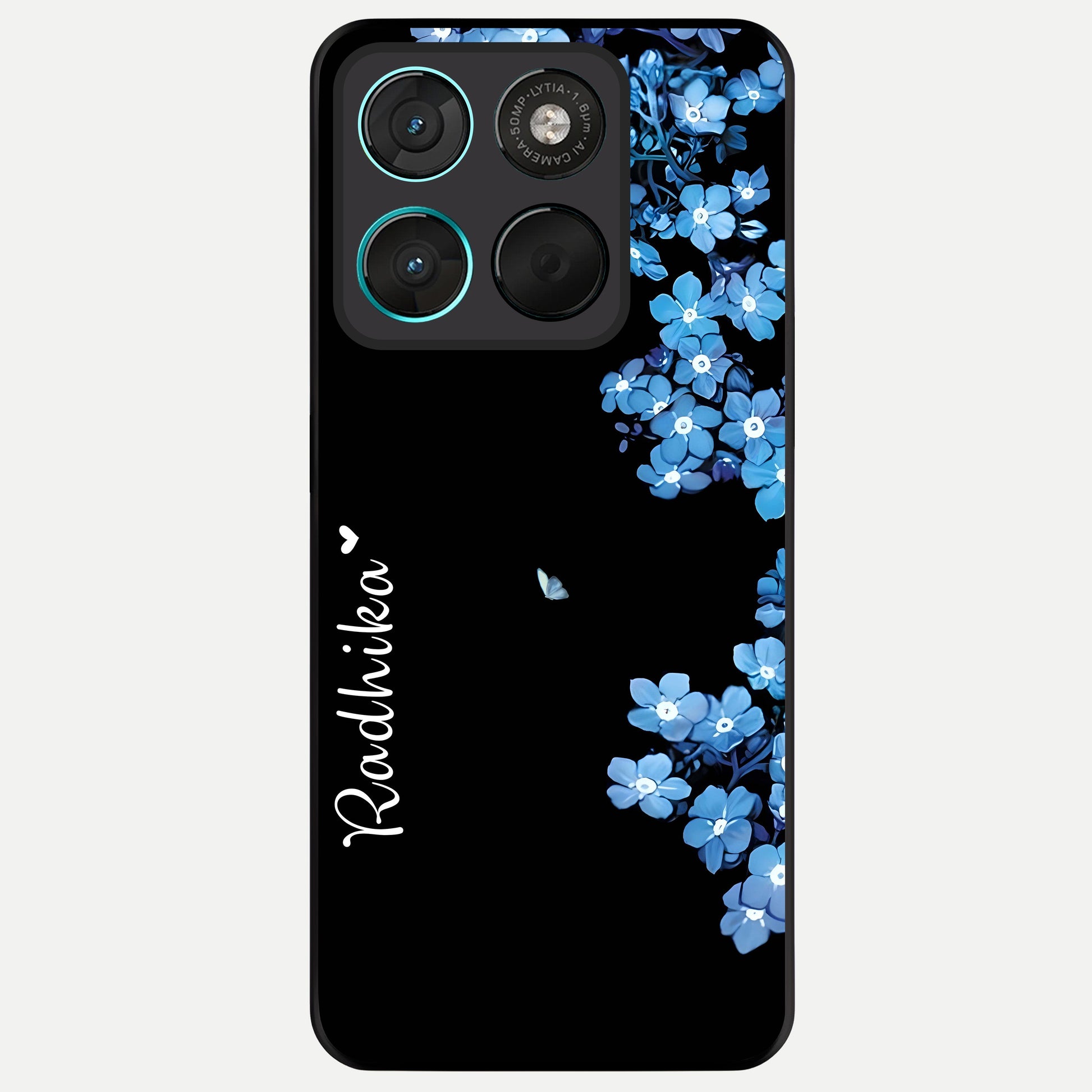  Blue Petal Dream Custom Name Glass Case For Moto G57 Power back cover – full design glossy printed glass finish