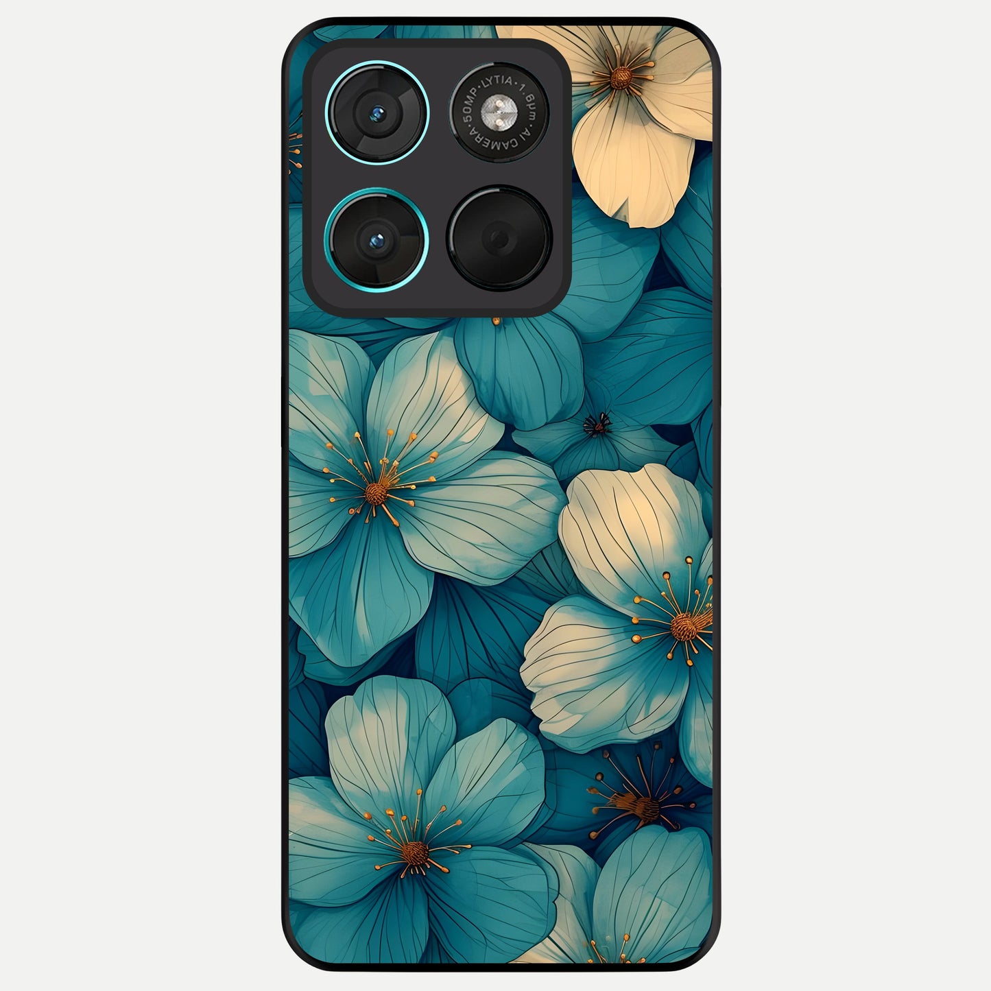  Blue Shade Floral Glass Case For Moto G57 Power back cover – full design glossy printed glass finish