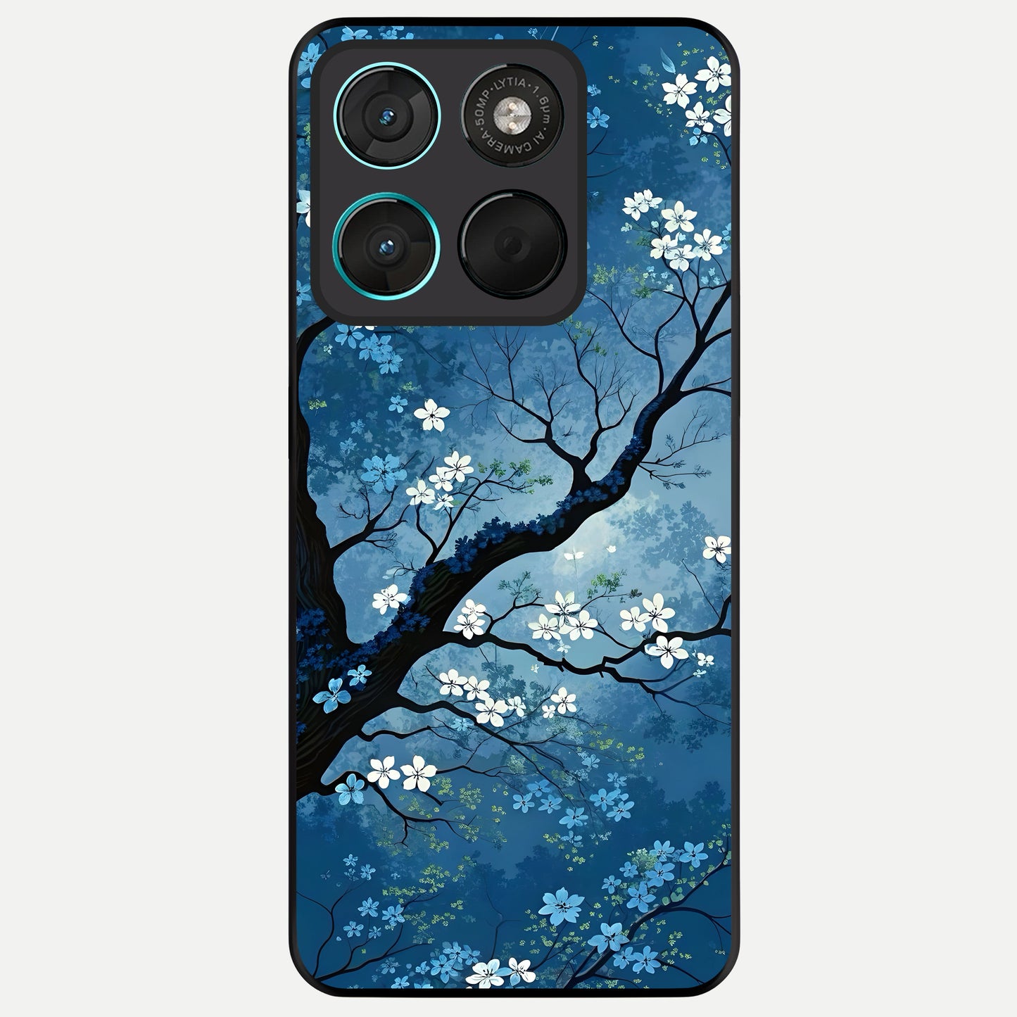  Blue Tree Serenity Glass Case For Moto G57 Power back cover – full design glossy printed glass finish