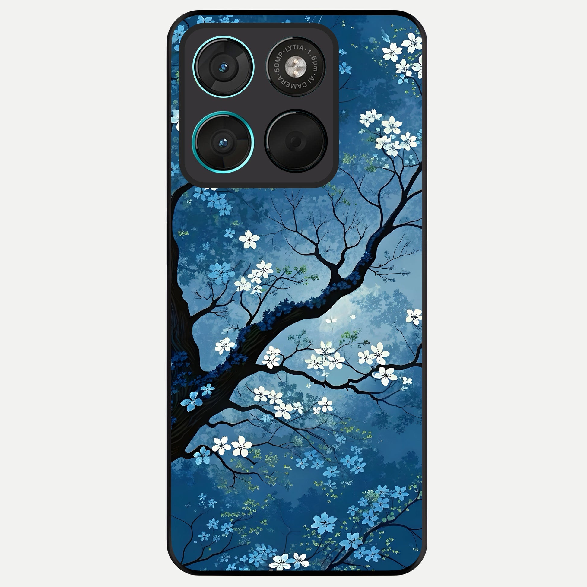  Blue Tree Serenity Glass Case For Moto G57 Power back cover – full design glossy printed glass finish