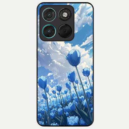  Blue Tulip Clouds Glass Case For Moto G57 Power back cover – full design glossy printed glass finish