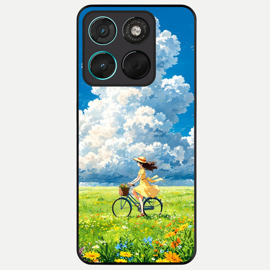  Breezy Meadow Ride Glass Case For Moto G57 Power back cover – full design glossy printed glass finish