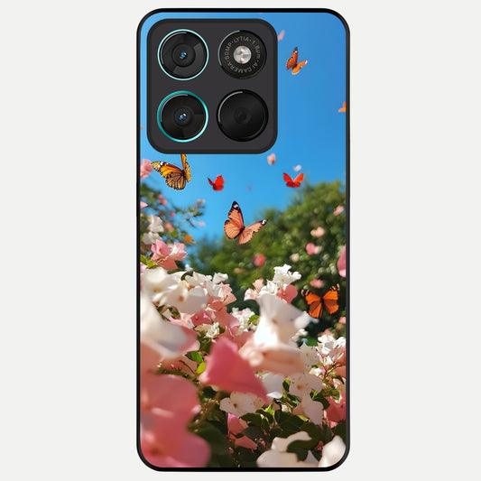  Butterflies In Bloom Sky Glass Case For Moto G57 Power back cover – full design glossy printed glass finish