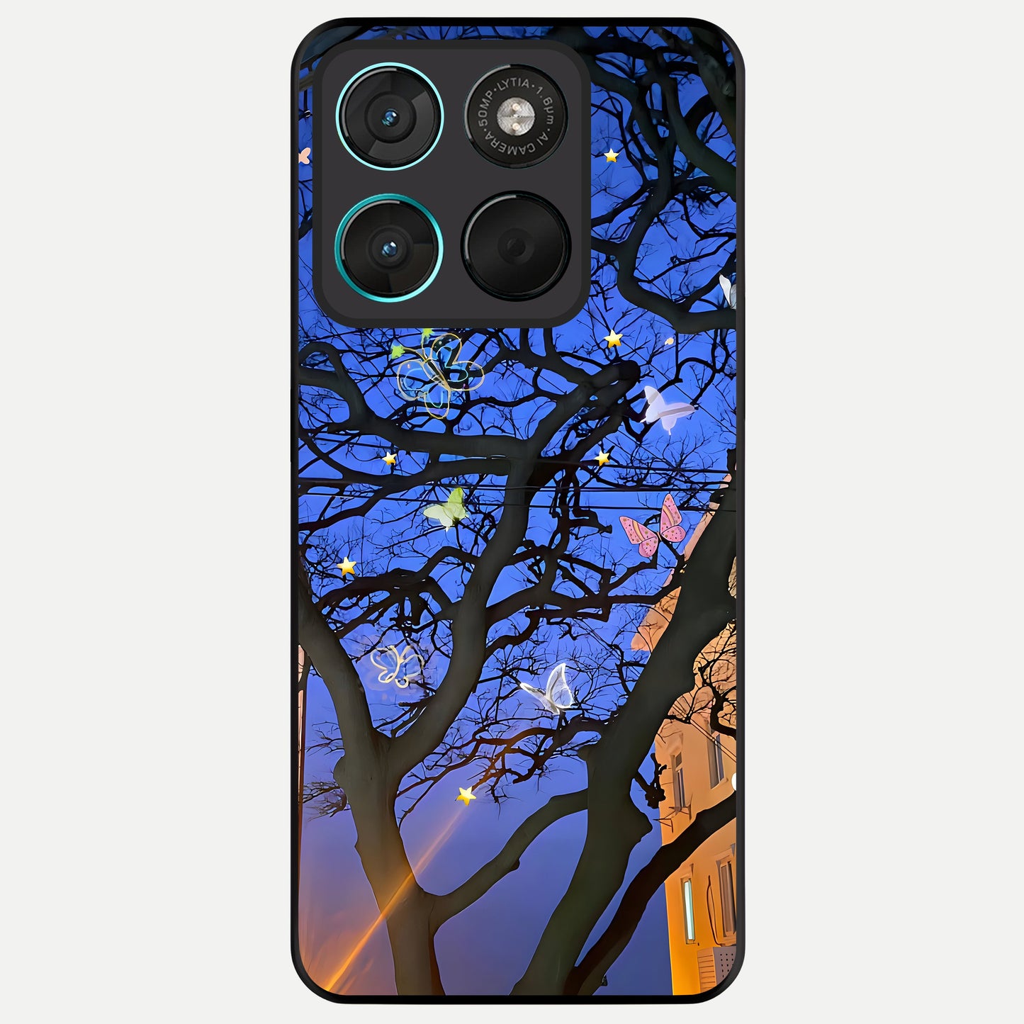  Butterfly Night Magic Glass Case For Moto G57 Power back cover – full design glossy printed glass finish
