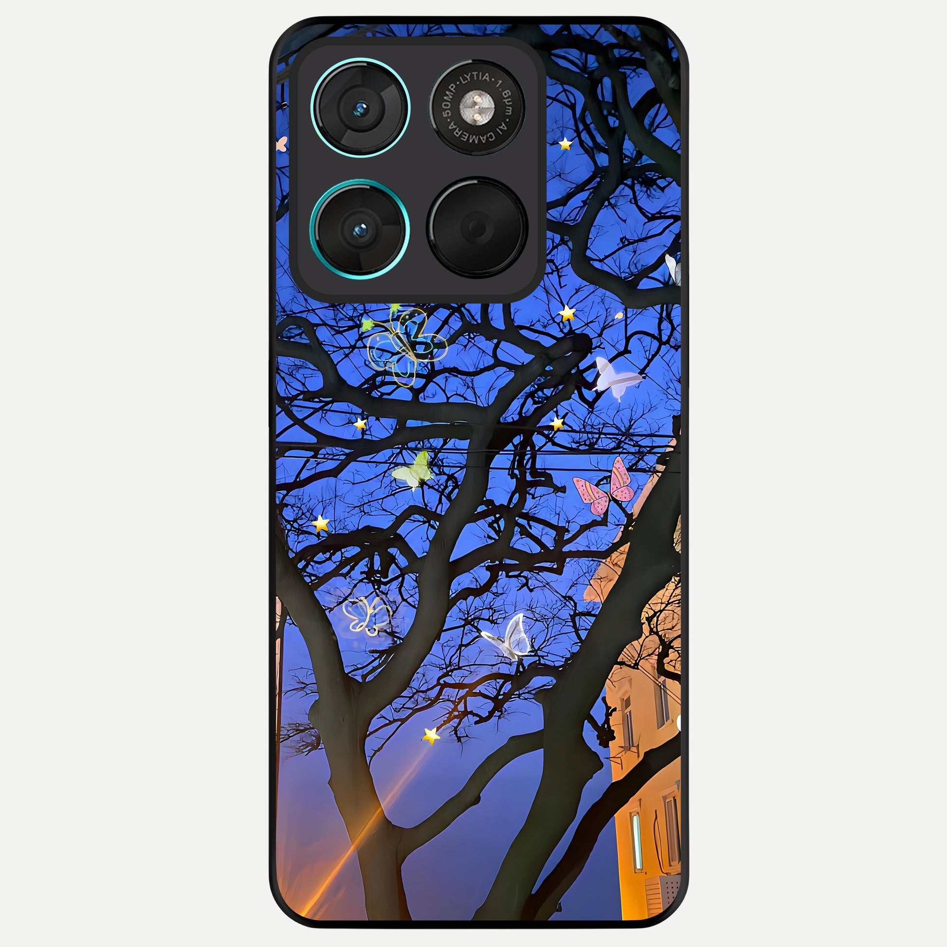  Butterfly Night Magic Glass Case For Moto G57 Power back cover – full design glossy printed glass finish