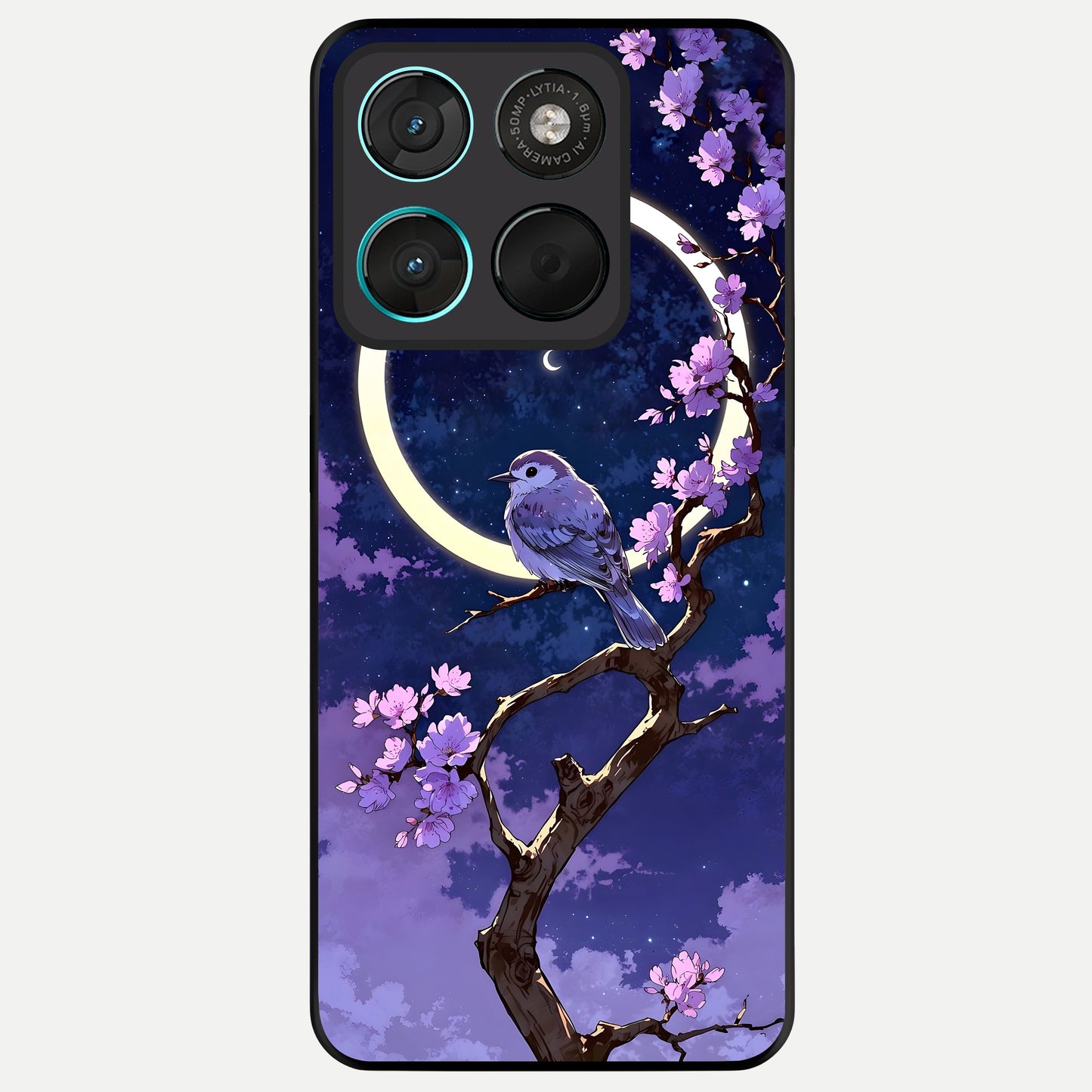  Celestial Bird Blossom Glass Case For Moto G57 Power back cover – full design glossy printed glass finish