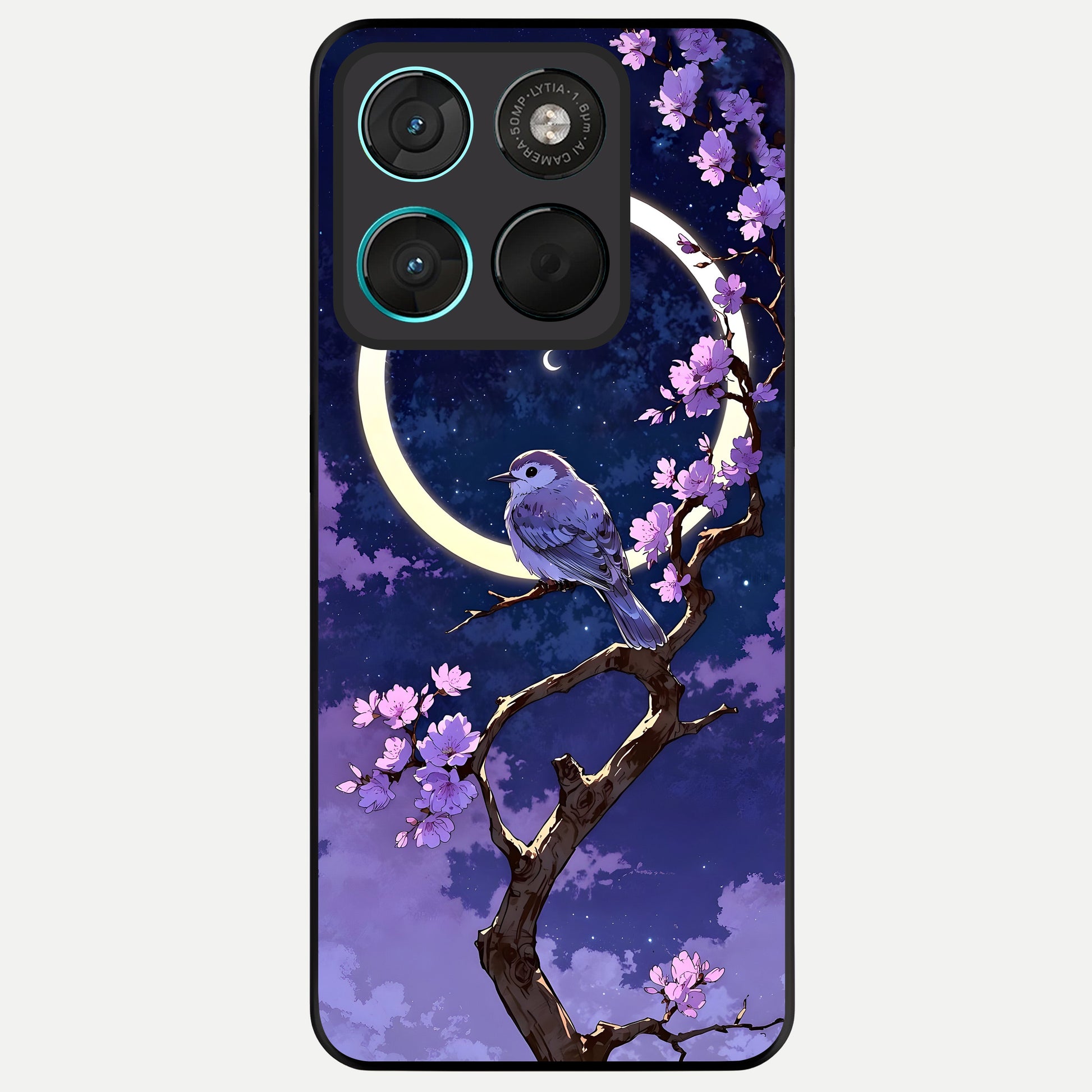  Celestial Bird Blossom Glass Case For Moto G57 Power back cover – full design glossy printed glass finish