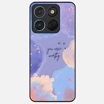  Celestial Cloud Magic Glass Case For Moto G57 Power back cover – full design glossy printed glass finish