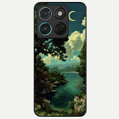  Celestial Lake Peace Glass Case For Moto G57 Power back cover – full design glossy printed glass finish