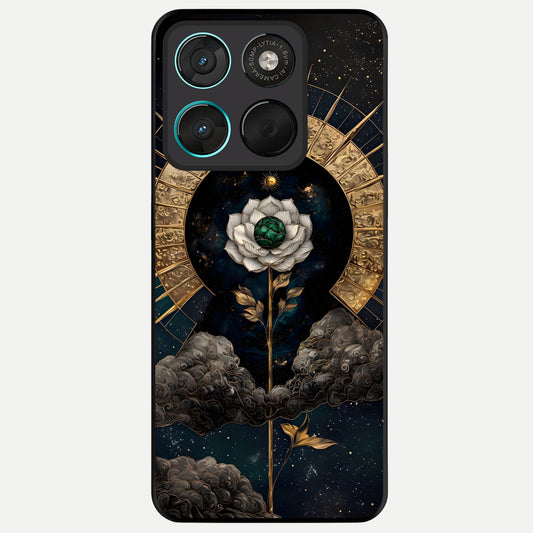  Celestial Lotus Morang Glass Case For Moto G57 Power back cover – full design glossy printed glass finish
