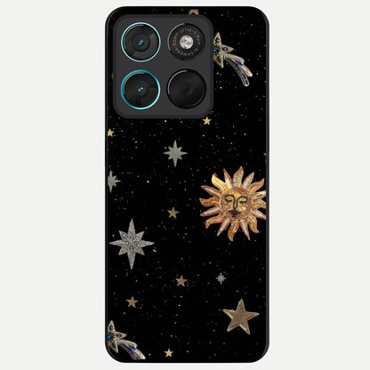  Celestial Moon With Stars Glass Case For Moto G57 Power back cover – full design glossy printed glass finish