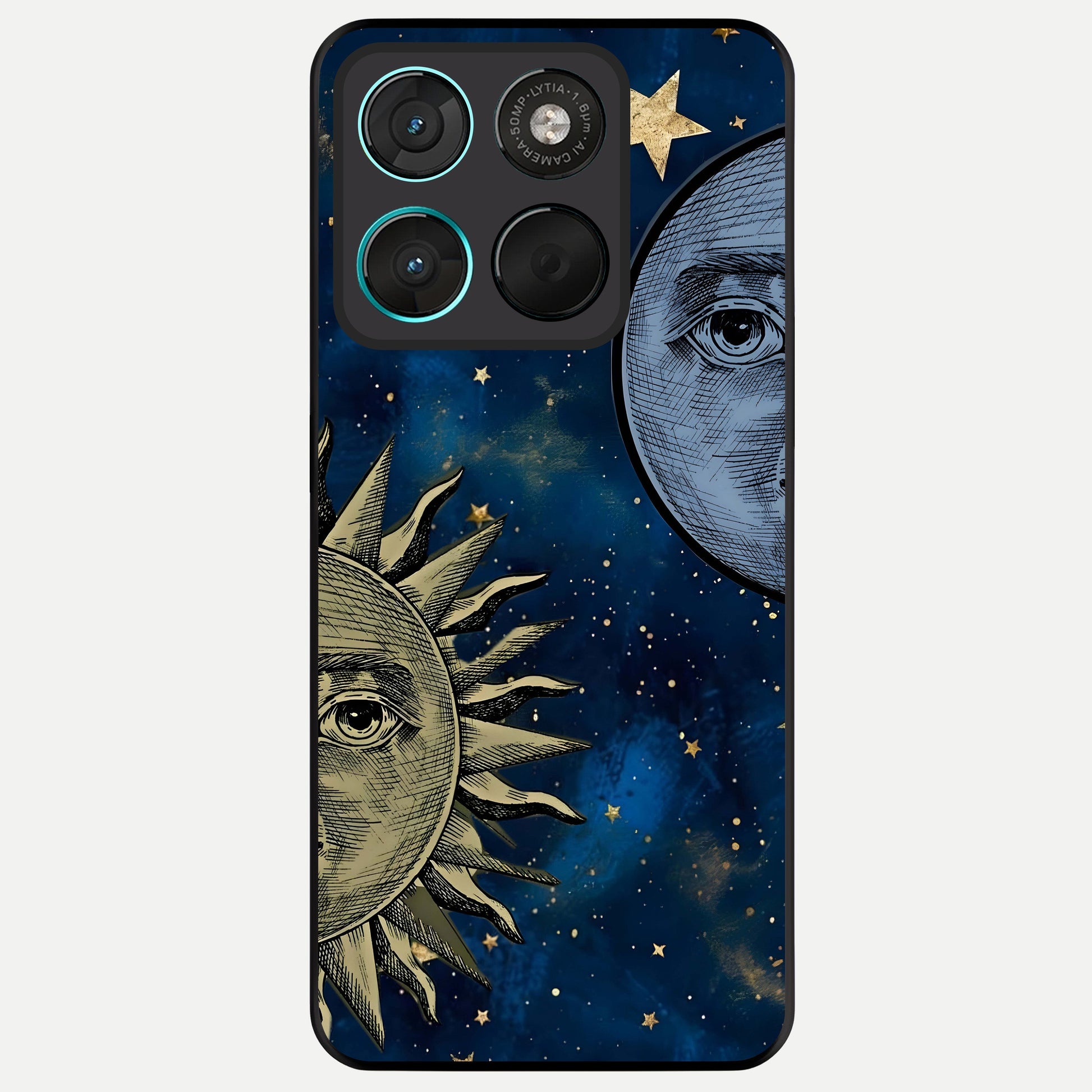  Celestial Moon With Sun Glass Case For Moto G57 Power back cover – full design glossy printed glass finish