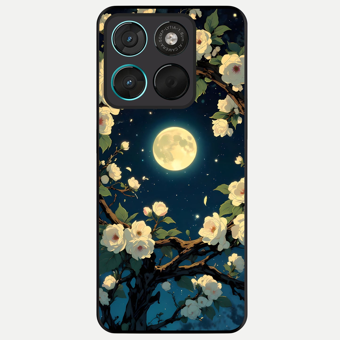 Celestial Moon And Flower Glass Case For Moto G57 Power back cover – full design glossy printed glass finish