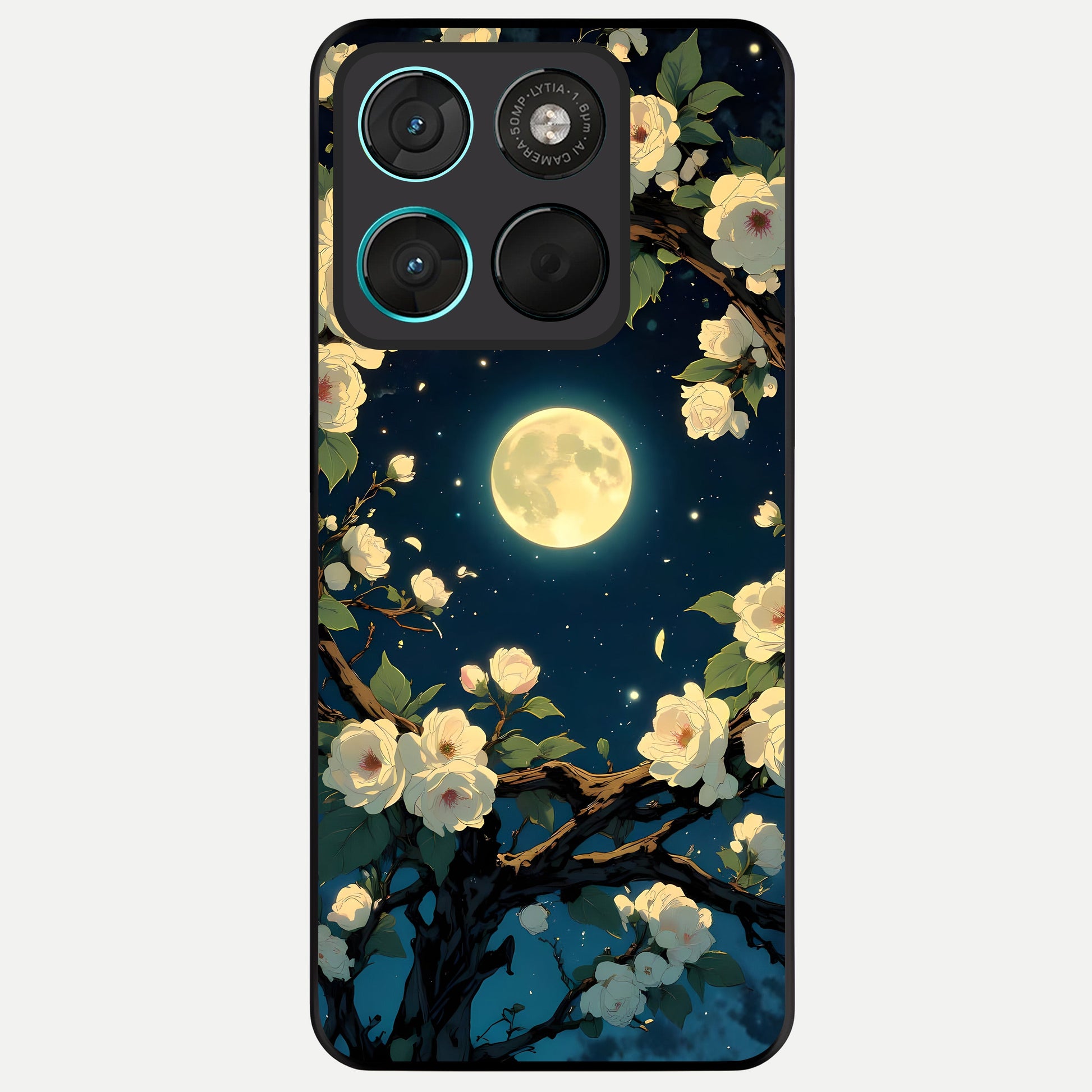  Celestial Moon And Flower Glass Case For Moto G57 Power back cover – full design glossy printed glass finish
