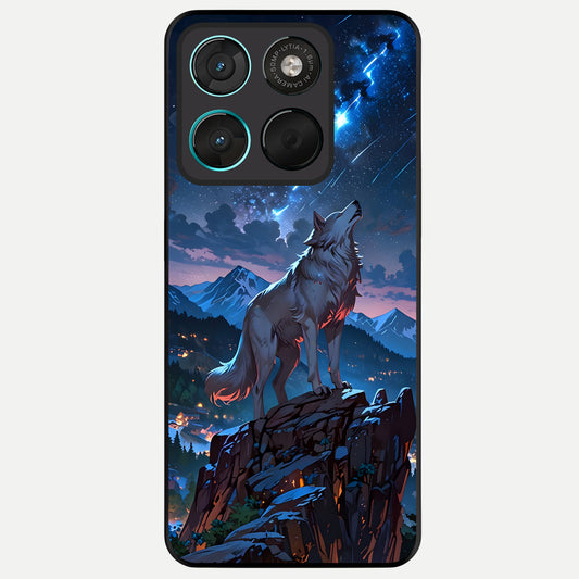  Celestial Wolf Howl Glass Case For Moto G57 Power back cover – full design glossy printed glass finish
