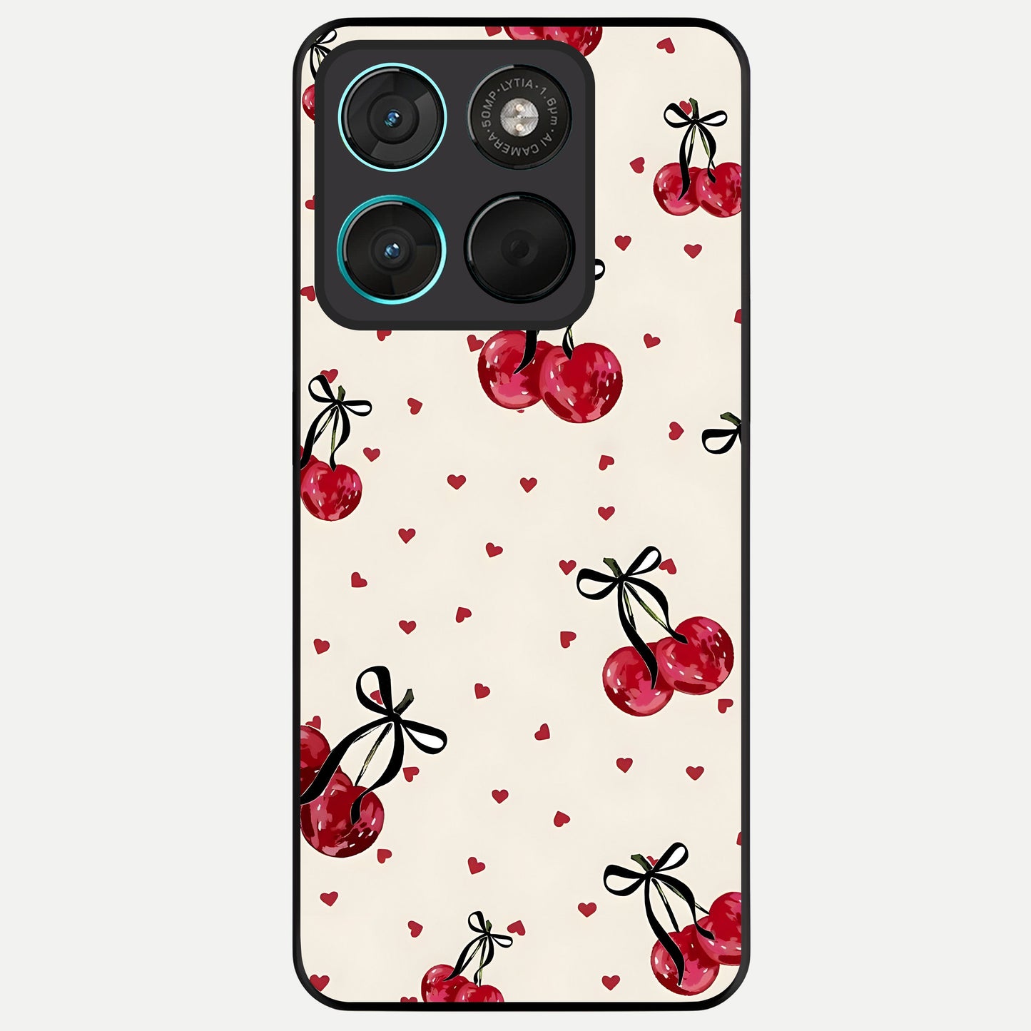  Cherry Heart Bow Glass Case For Moto G57 Power back cover – full design glossy printed glass finish