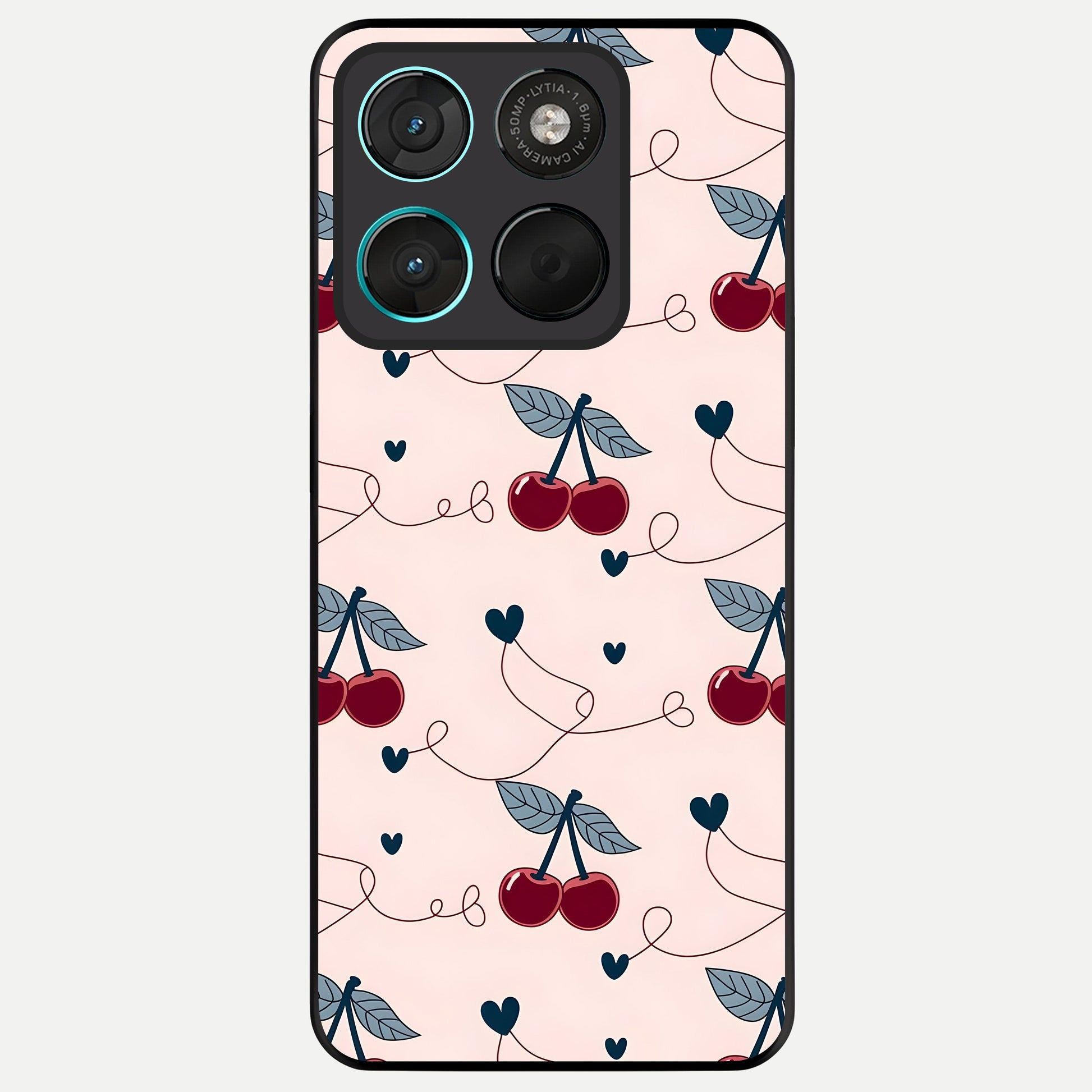  Cherry Heart Line Glass Case For Moto G57 Power back cover – full design glossy printed glass finish