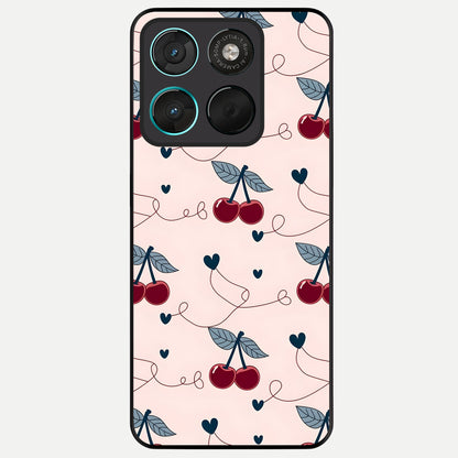  Cherry Heart Line Glass Case For Moto G57 Power back cover – full design glossy printed glass finish