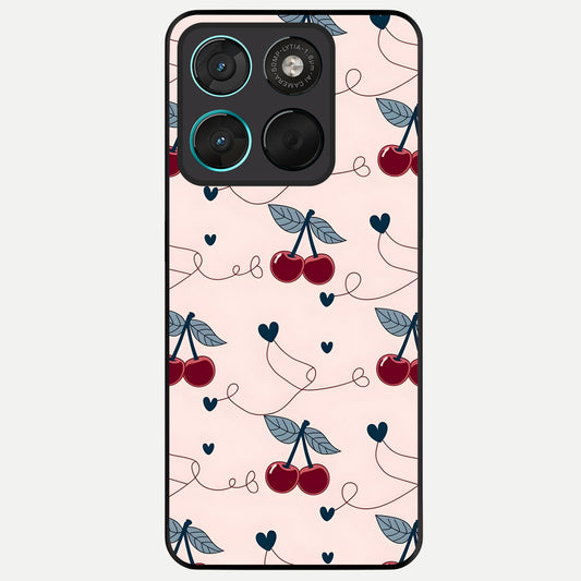  Cherry Heart Line Glass Case For Moto G57 Power back cover – full design glossy printed glass finish