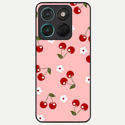  Cherry Love Mood Glass Case For Moto G57 Power back cover – full design glossy printed glass finish