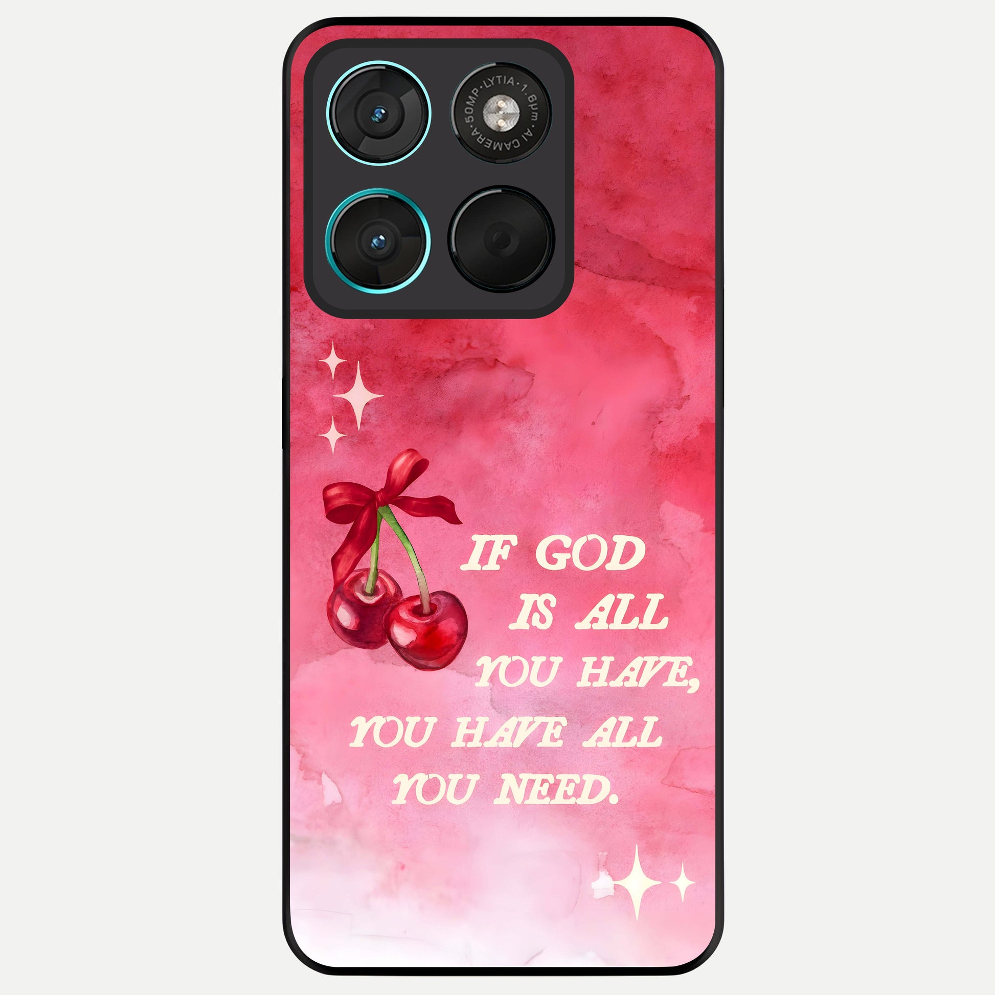  Cherry Quote Glass Case For Moto G57 Power back cover – full design glossy printed glass finish