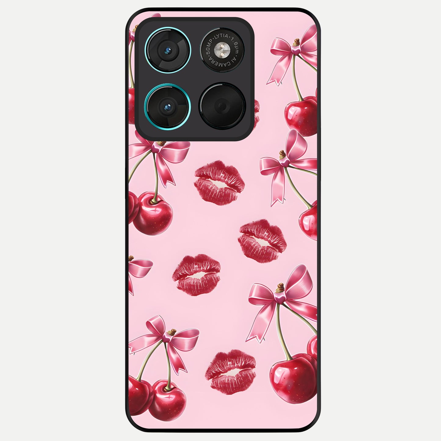  Cherry With Lips Glass Case For Moto G57 Power back cover – full design glossy printed glass finish