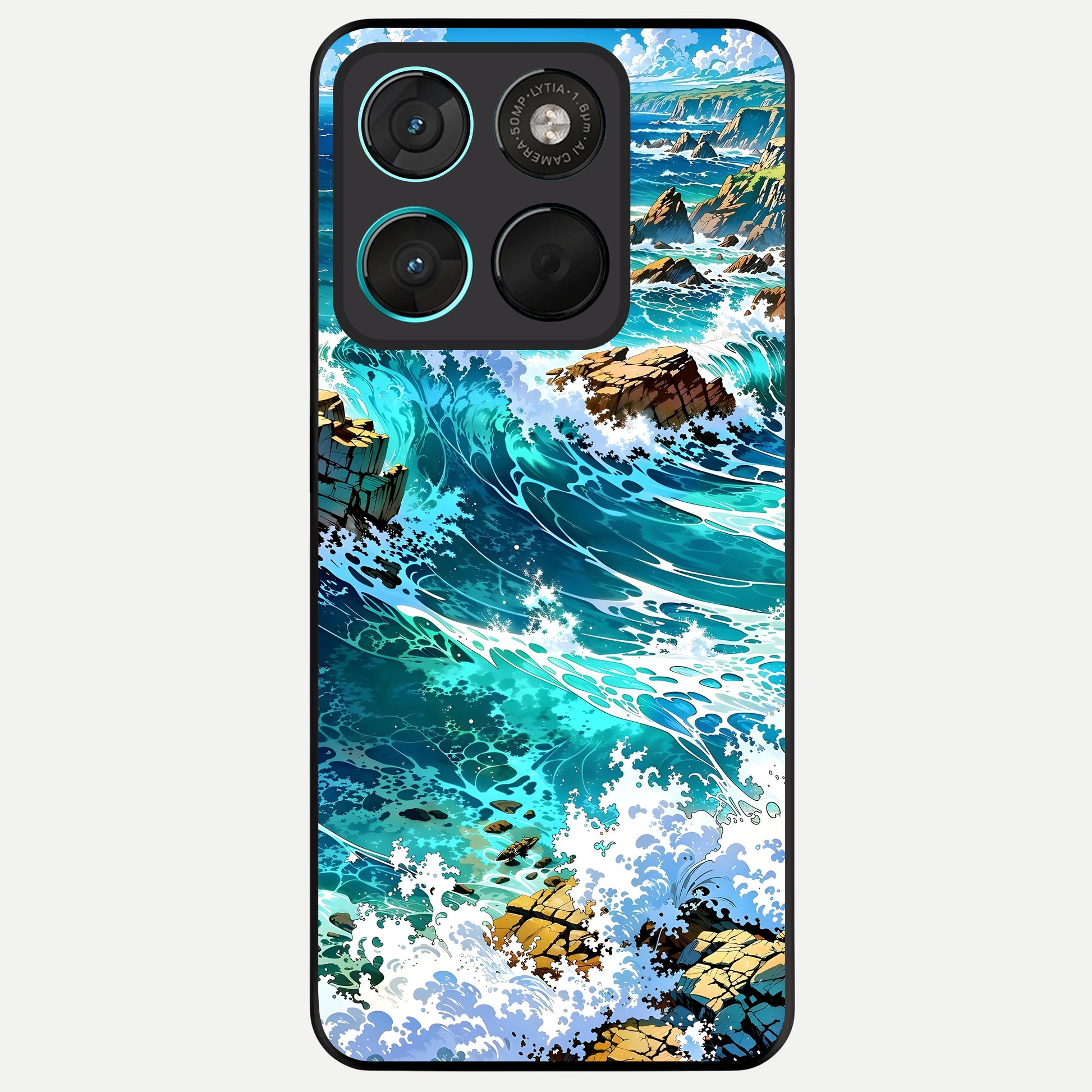  Coastal Blue Waves Glass Case For Moto G57 Power back cover – full design glossy printed glass finish