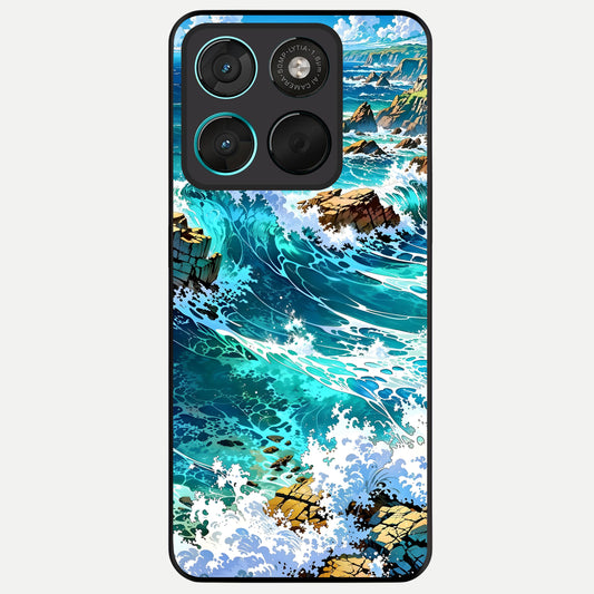  Coastal Blue Waves Glass Case For Moto G57 Power back cover – full design glossy printed glass finish