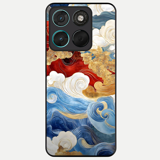  Colored Waves Glass Case For Moto G57 Power back cover – full design glossy printed glass finish