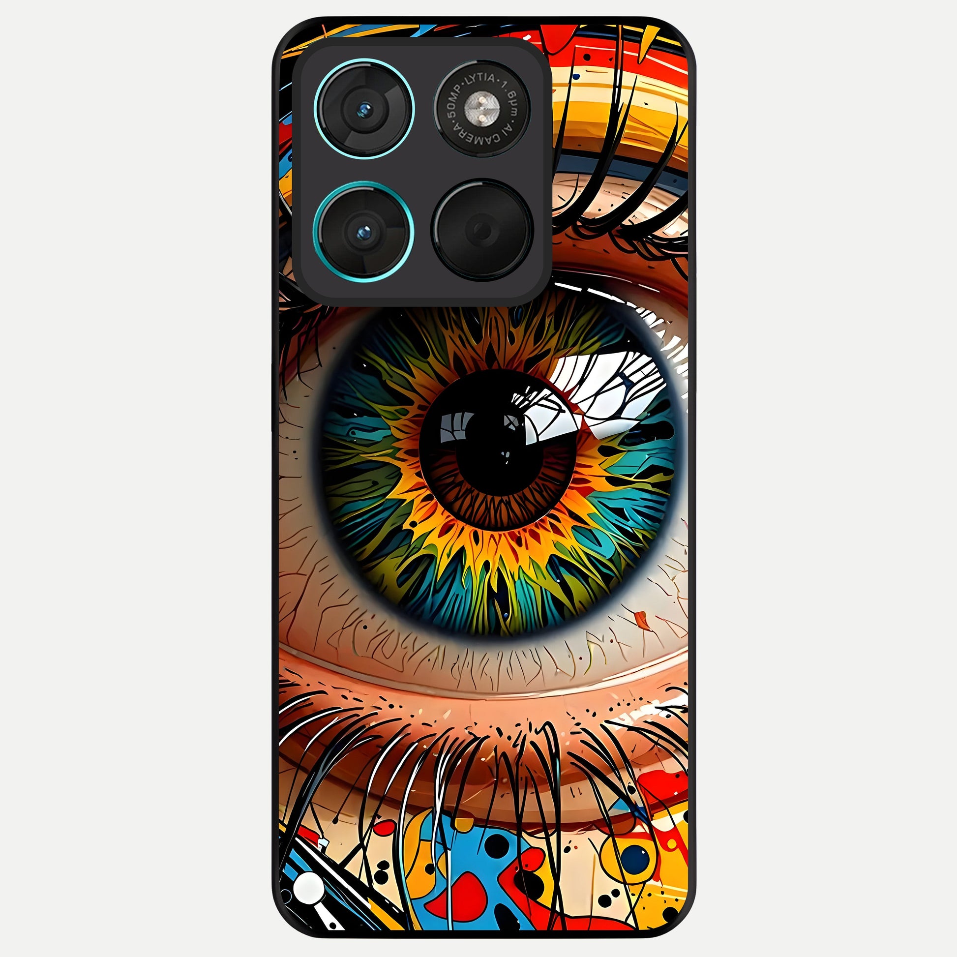  Colorful Eye Glass Case For Moto G57 Power back cover – full design glossy printed glass finish