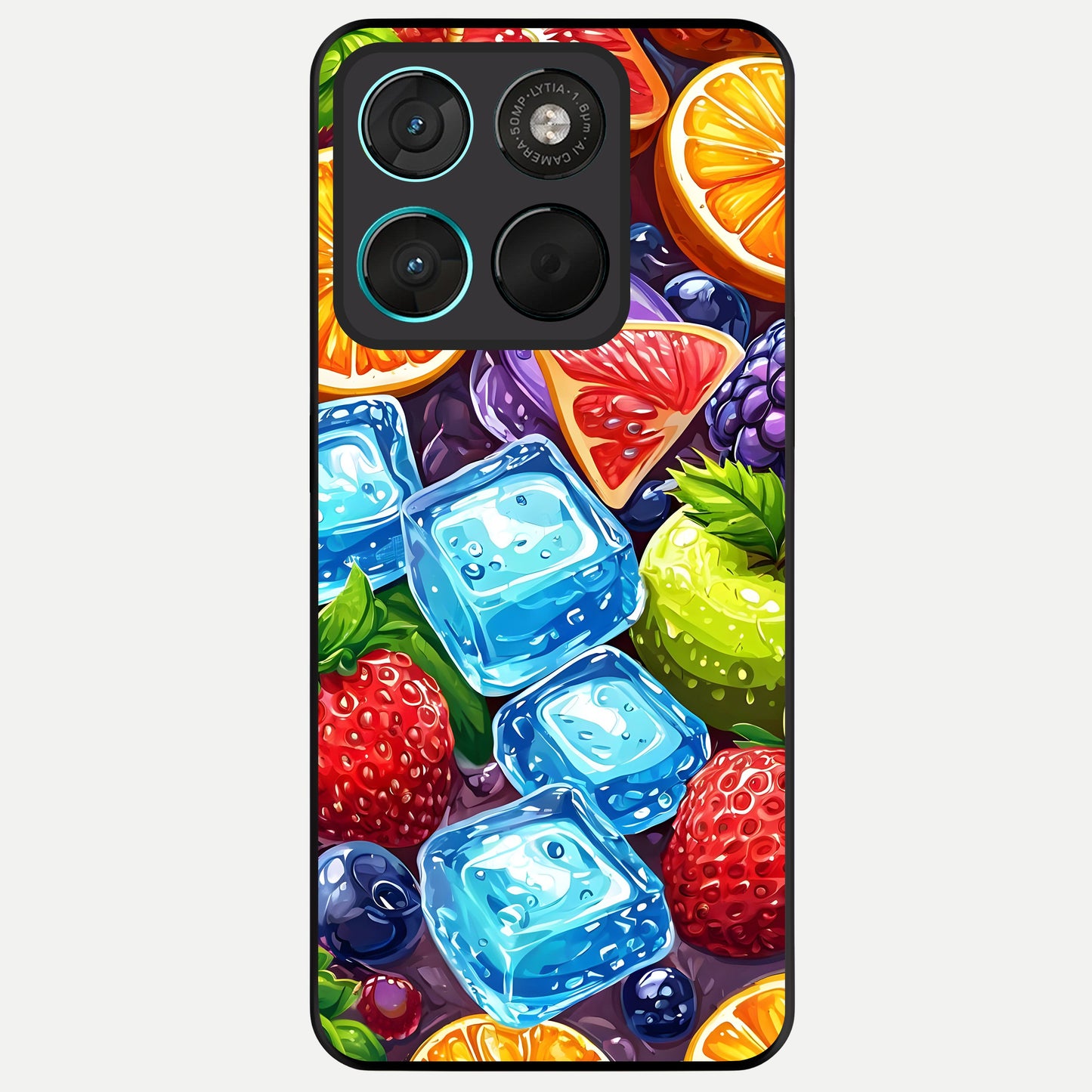  Colorful Fruits with Ice Glass Case For Moto G57 Power back cover – full design glossy printed glass finish