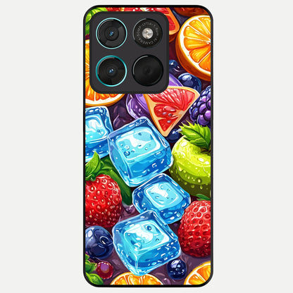  Colorful Fruits with Ice Glass Case For Moto G57 Power back cover – full design glossy printed glass finish
