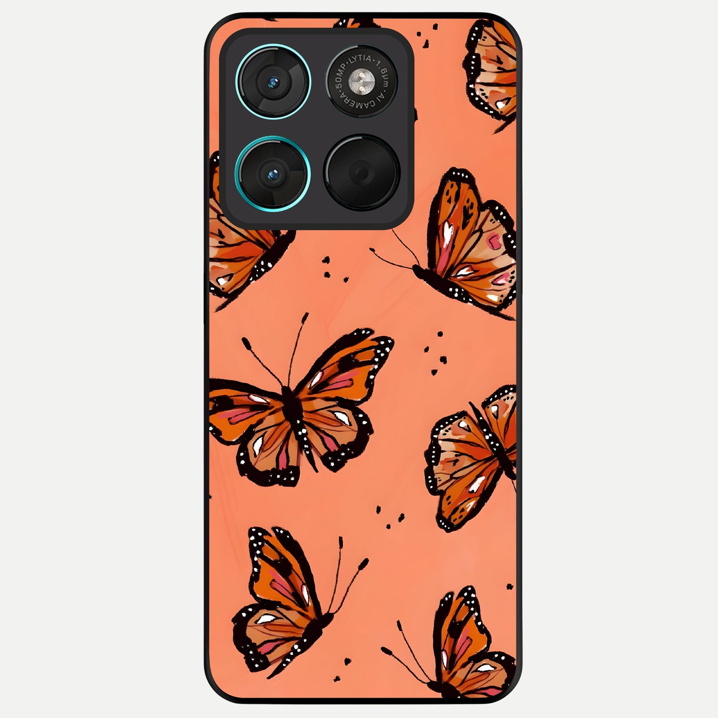  Coral Wing Butterfly Glass Case For Moto G57 Power back cover – full design glossy printed glass finish