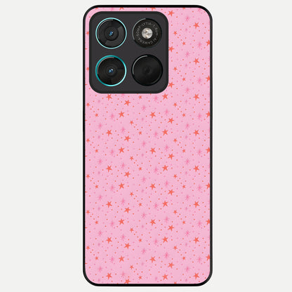  Cosmic Pink Sparkle Glass Case For Moto G57 Power back cover – full design glossy printed glass finish