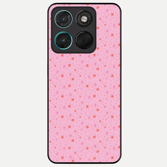  Cosmic Pink Sparkle Glass Case For Moto G57 Power back cover – full design glossy printed glass finish