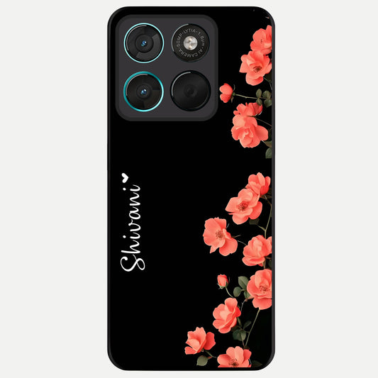  Crimson Bloom Grace Custom Name Glass Case For Moto G57 Power back cover – full design glossy printed glass finish