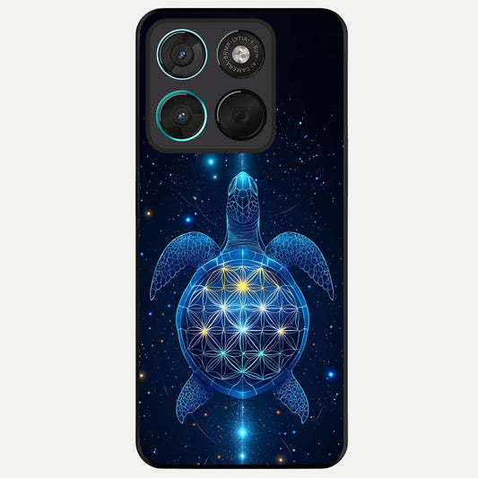  Crimson Blue Turtle Glass Case For Moto G57 Power back cover – full design glossy printed glass finish