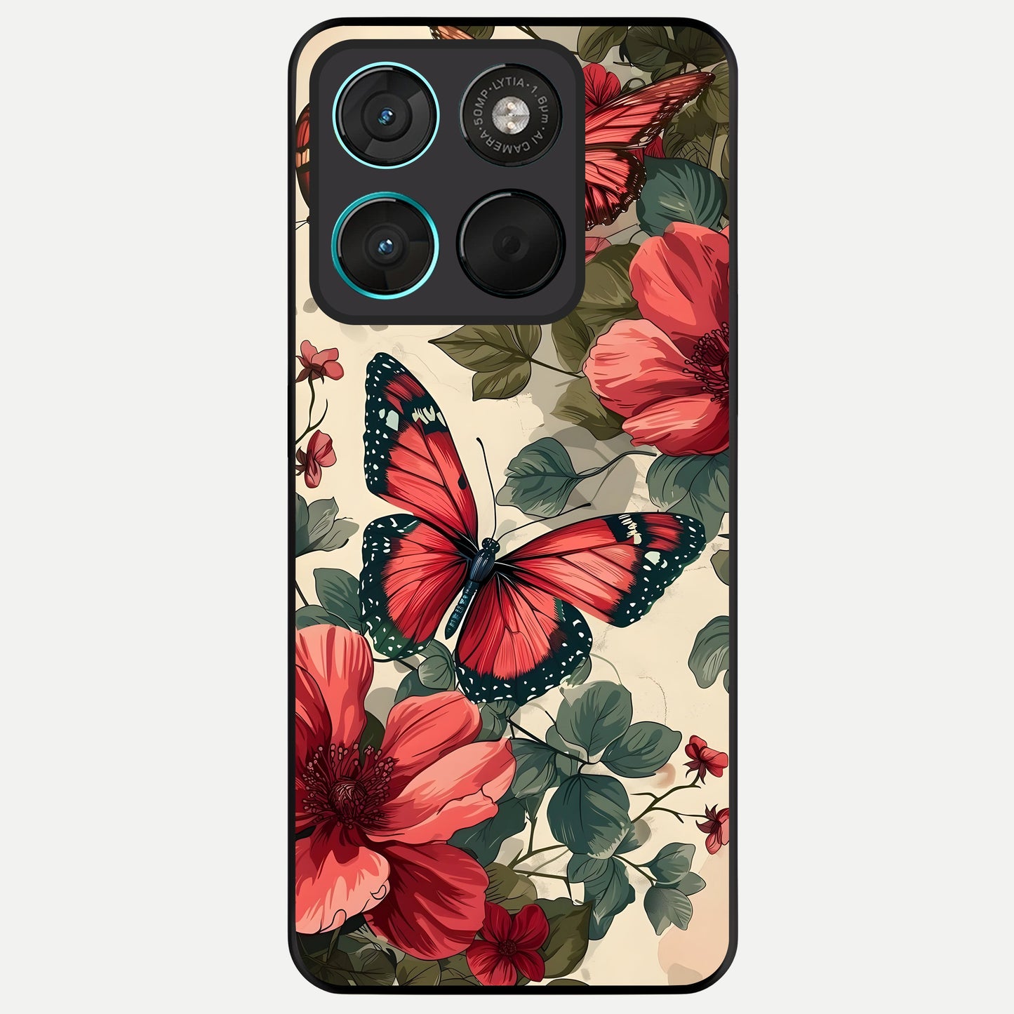  Crimson Butterfly Garden Glass Case For Moto G57 Power back cover – full design glossy printed glass finish