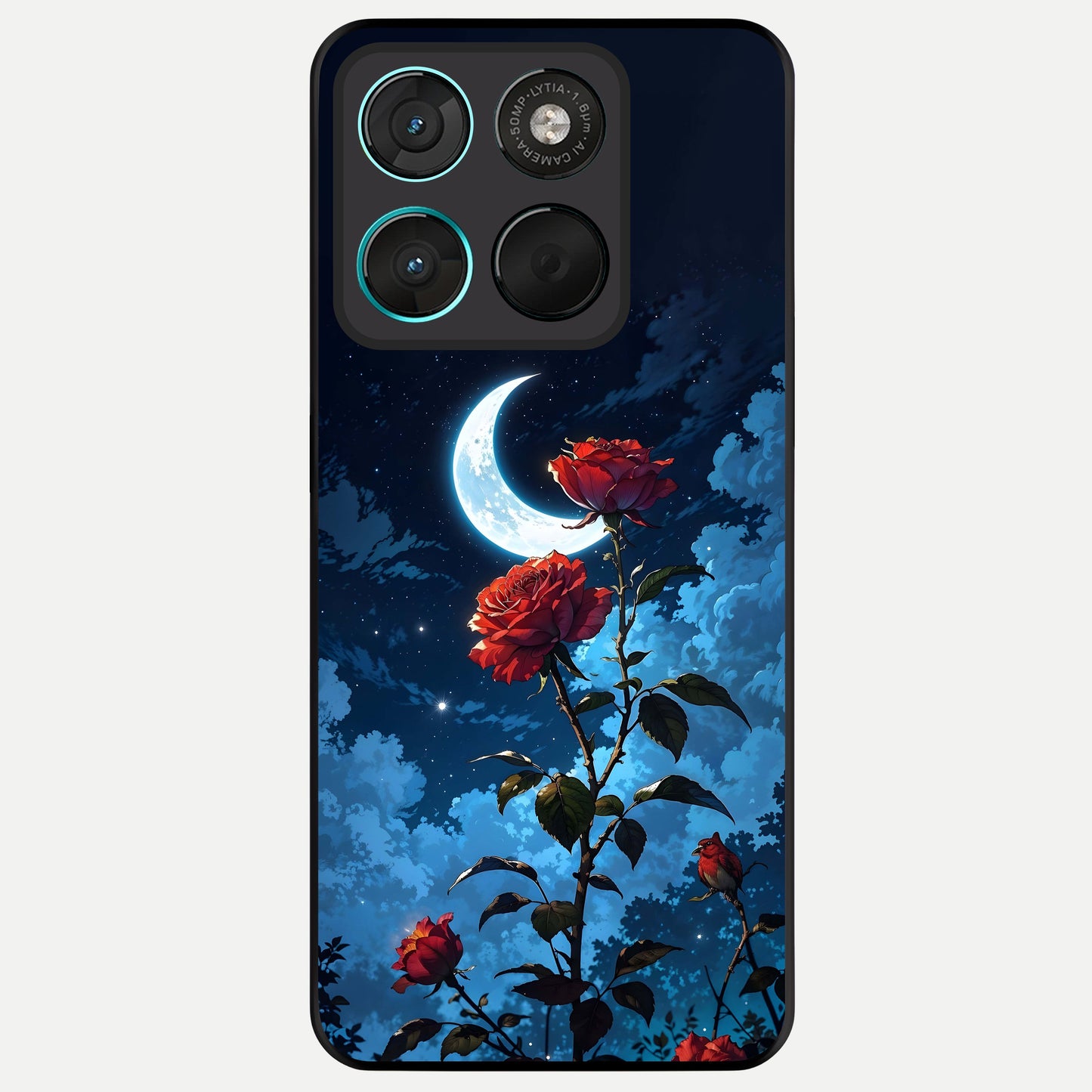  Crimson Rose Moon Glass Case For Moto G57 Power back cover – full design glossy printed glass finish