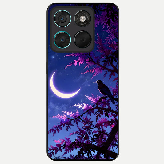  Crow And Moon Scenery Glass Case For Moto G57 Power back cover – full design glossy printed glass finish