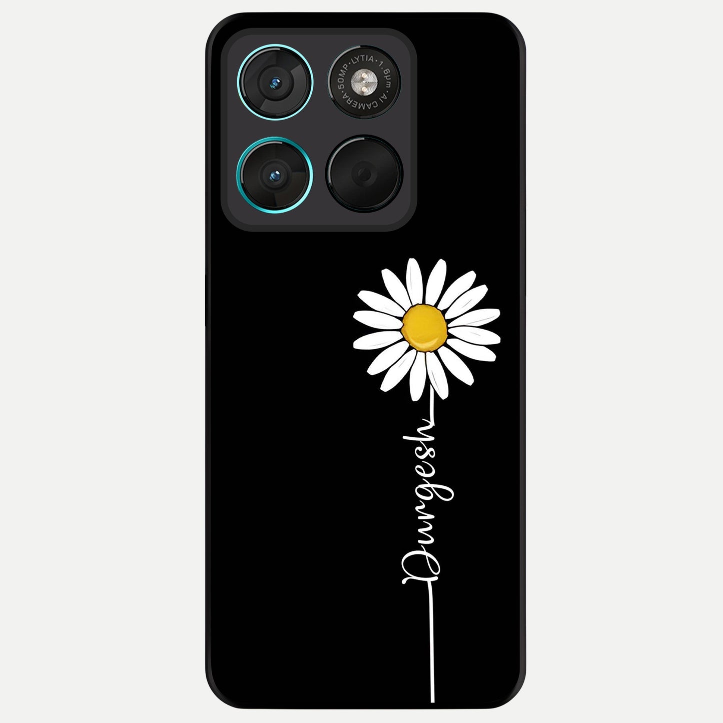  Custom Name White Flower Glass Case For Moto G57 Power back cover – full design glossy printed glass finish